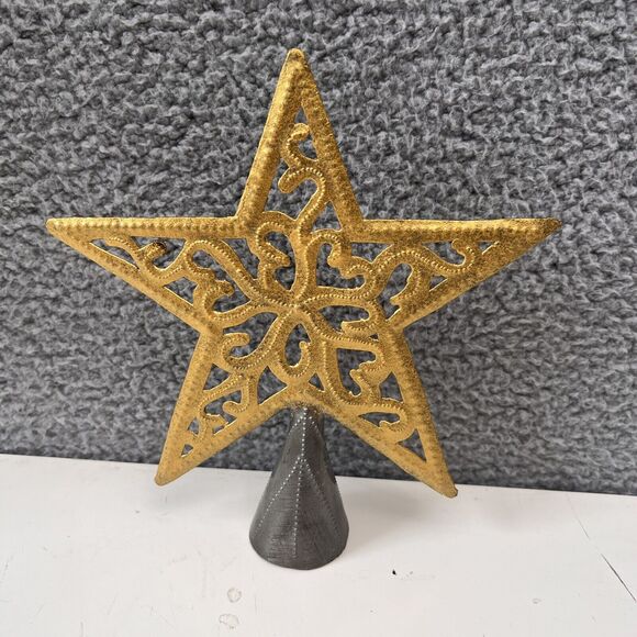 Gold Filigree Star Christmas Tree Topper Metal Art Handmade in Haiti Home decor - Picture 1 of 8